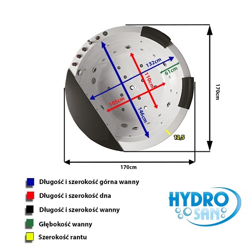 Wanna z hydromasażem Della 916 170x170