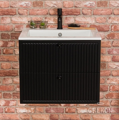 Szafka łazienkowa z umywalką kolor czarny mat wisząca 60 cm Argento Gante