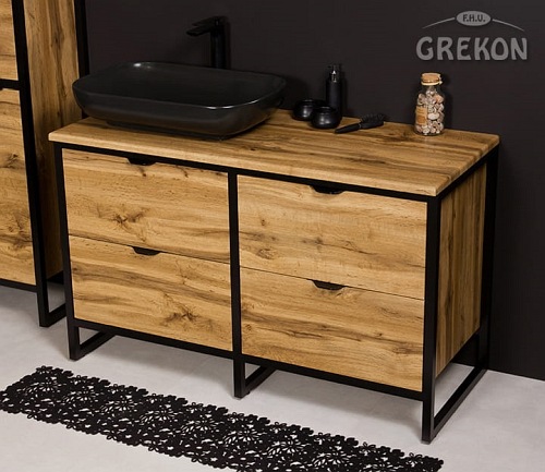 Szafka z czarną umywalką styl loftowy 120 cm seria New York