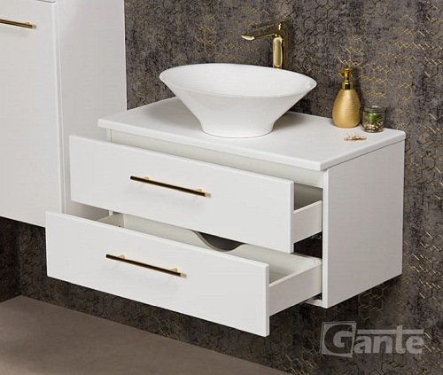 Szafka wisząca biały mat z umywalką nablatową 80 cm Belli Gold Gante