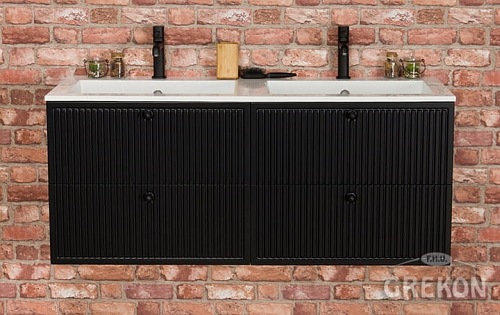 Szafka łazienkowa z podwójną umywalką kolor czarny mat wisząca 120 cm Argento Gante