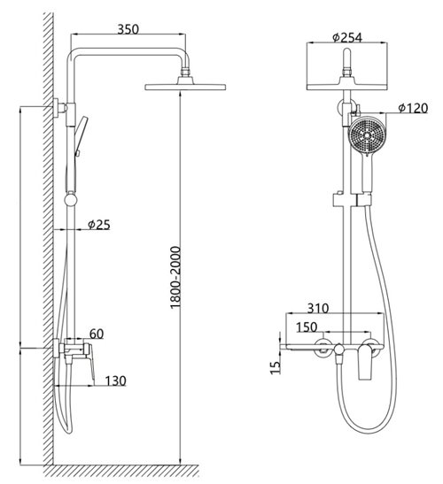 Zestaw prysznicowy deszczownica ze słuchawką AMANDA-GR-BR kolor szczotkowana stal