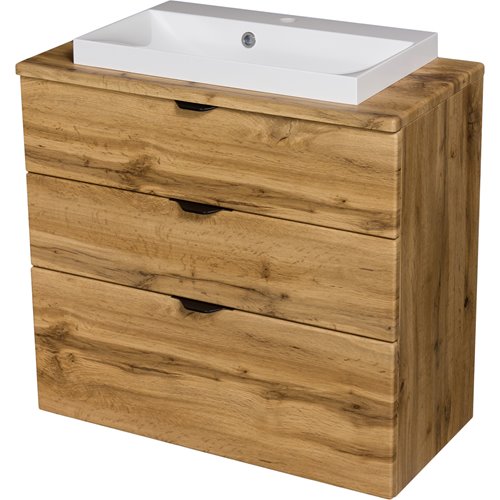 Szafka łazienkowa z umywalką nablatową dąb naturalny 80 cm Victa Gante