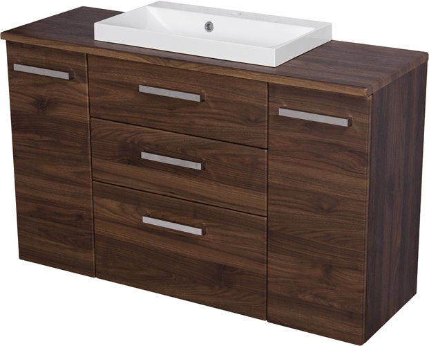 Szafka łazienkowa wisząca z umywalką nablatową 120 cm 39/3 Fokus kolor orzech