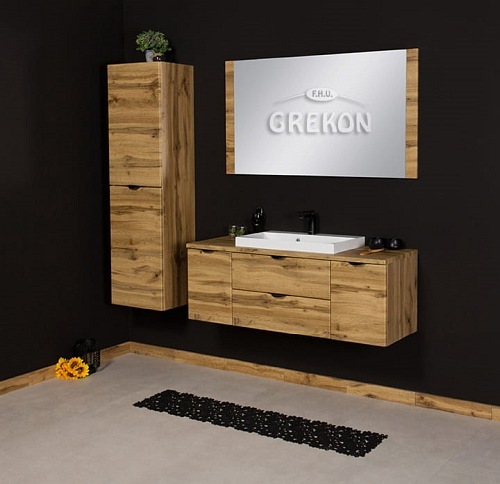 Szafka łazienkowa wisząca z umywalką nablatową dąb naturalny 120 cm Victa Gante