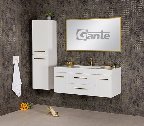 Szafka wisząca biały mat z umywalką 120 cm Nela Belli Gold Gante
