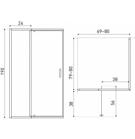 Kabina prysznicowa z regulacją 69-80x80 cm 1-D Dunaj Kerra