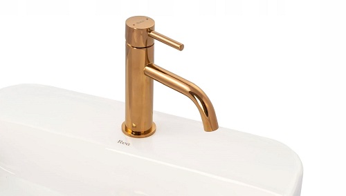 Bateria umywalkowa niska kolor miedzi Lungo Gold Rose Rea