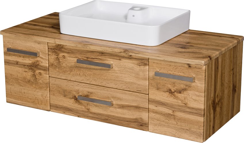 Szafka wisząca z umywalką nablatową kolor dąb naturalny  120 cm seria Fokus NE