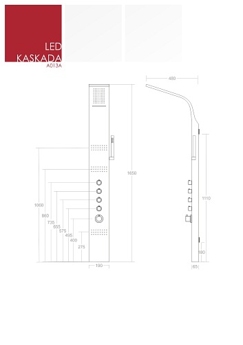 Panel natryskowy srebrny A-013A Corsan wersja mieszacz