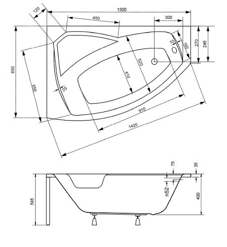 Wanna narożna 130 cm Lewa Rima Besco