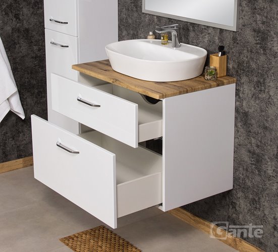 Szafka łazienkowa wisząca z umywalką nablatową 80 cm SETTO MODULO kolor biały połysk