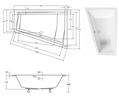 Wanna do zabudowy asymetryczna Intima Duo Slim Besco lewa 180x125 cm