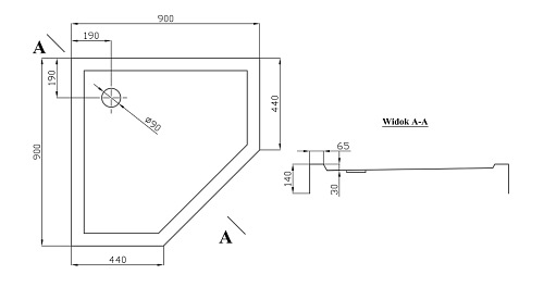 Brodzik prysznicowy pięciokątny czarny 90x90 BKB022PKB Sea-Horse