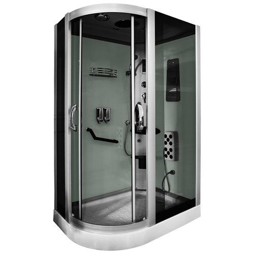 Kabina prysznicowa z hydromasażem na niskim brodziku białe ścianki 120x85 lewa MO-18218