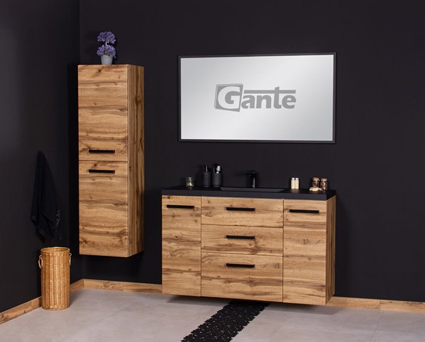 Szafka wisząca z czarną matową umywalką 120 cm kolor dąb naturalny 39/3C seria Fokus Loft Gante