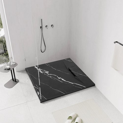 Brodzik kwadratowy czarny struktura kamienia smc 90x90 Bazalt Carrara Black Rea