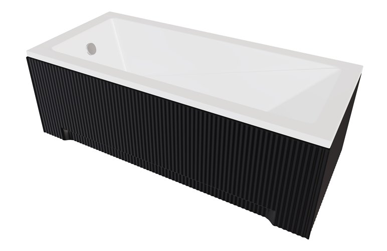Czarno biała ryflowana wanna prostokątna z obudową 150 cm Modern Besco