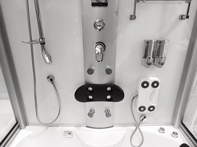 Biała prostokątna kabino wanna z hydromasażem + sauna 145x85 cm MO-09944A-145BS