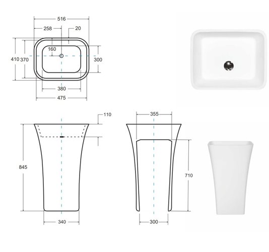 Umywalka wolnostojąca z konglomeratu czarno-biały połysk Assos B&W Besco UMD-A-WOBW