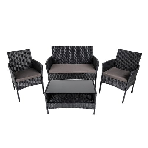 Zestaw mebli ogrodowych z technorattanu stół, sofa, krzesła dla 4 osób Rita czarny