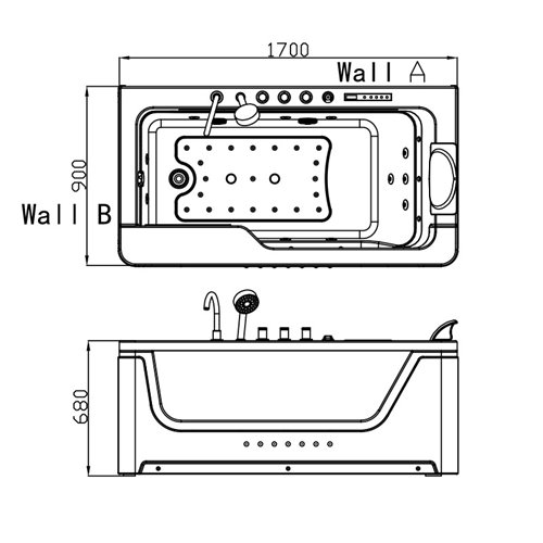 Wanna z hydromasażem prostokątna 170x90 cm Nevada-WH 912