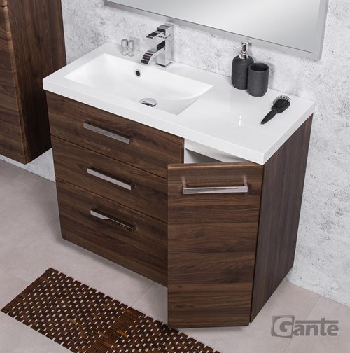 Szafka łazienkowa wisząca z umywalką 90 cm 39/3 Fokus kolor orzech