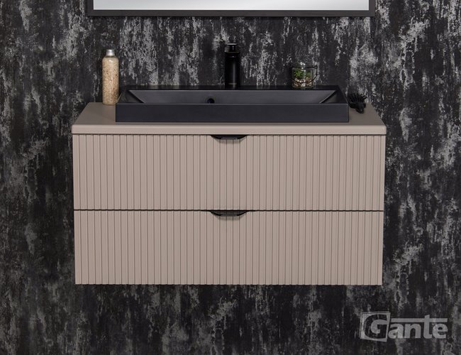 Szafka łazienkowa z lamelami wisząca z czarną nablatową umywalką 80 cm 39/2 Victa Lamello kolor fume mat