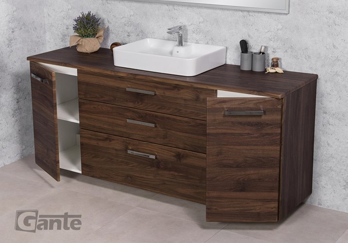 Szafka łazienkowa wisząca z umywalką nablatową 180 cm 50/3 Fokus kolor orzech