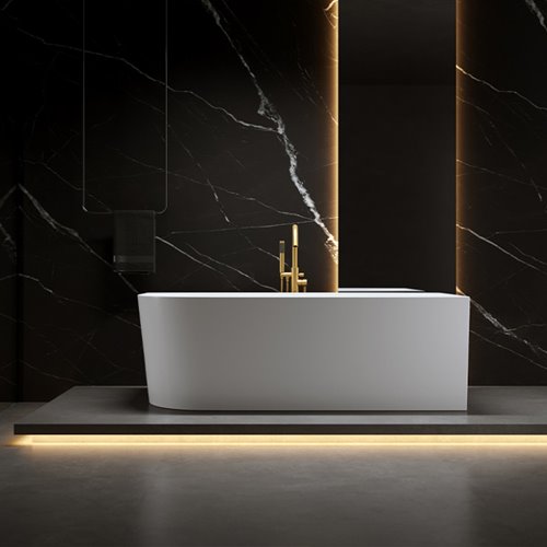 Wanna przyścienna złoty szczotkowany przelew oraz korek narożna prawa 160 cm Mera Hydrosan