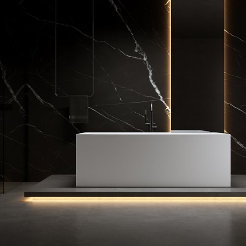 Wanna wolnostojąca prostokątna przelew i korek czarny 150 cm Santa Hydrosan