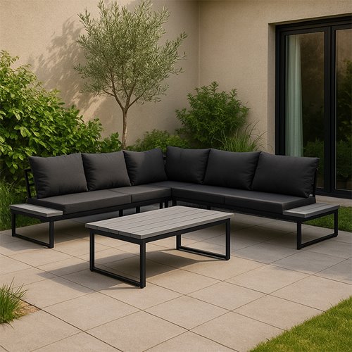Zestaw mebli ogrodowych metalowych stół i narożnik Toba kolor czarny