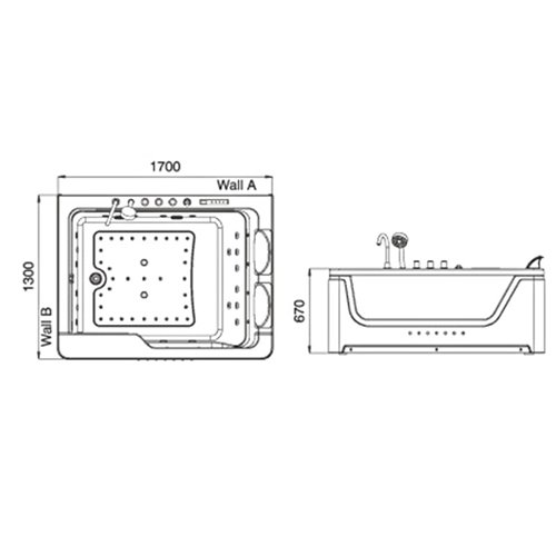 Wanna z hydromasażem prostokątna 170x130 cm Tugela-WH