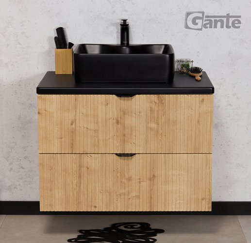 Szafka łazienkowa z czarną umywalką wisząca dąb naturalny 60 cm Brendo Gante