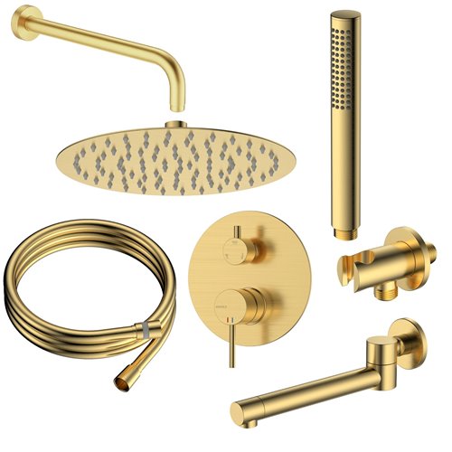 Zestaw prysznicowy podtynkowy z wylewką wannową złoto szczotkowane Ultimate ANUL131221 Avapax
