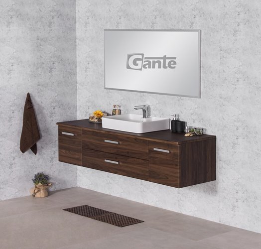 Szafka łazienkowa wisząca z umywalką nablatową 180 cm 50/2 Fokus kolor orzech