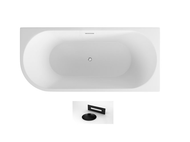 Wanna przyścienna narożna prawa syfon z przelewem czarny mat 150 cm Zoya Besco WAS-150-ZPC