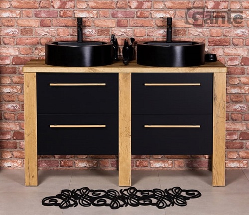 Szafka łazienkowa stojąca 130 cm z dwiema czarnymi umywalkami Cortez Gante