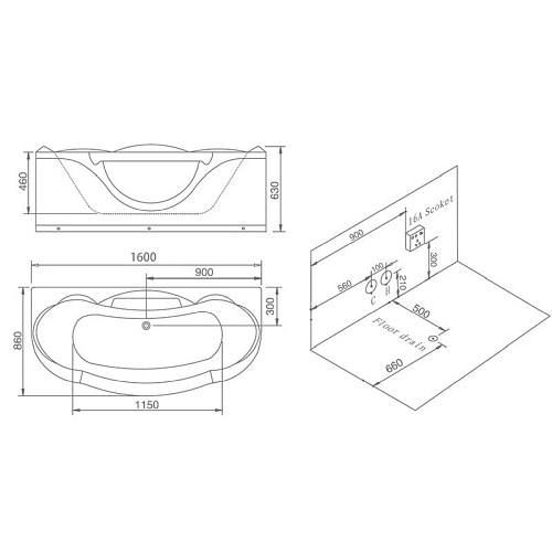 Wanna z hydromasażem 160x88 Parma 924 Hydrosan