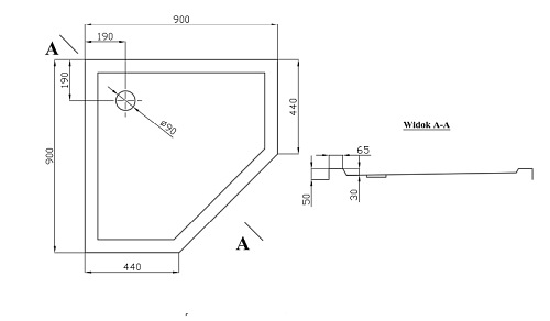 Brodzik prysznicowy pięciokątny czarny niski 90x90 BKB022PPB Sea-Horse