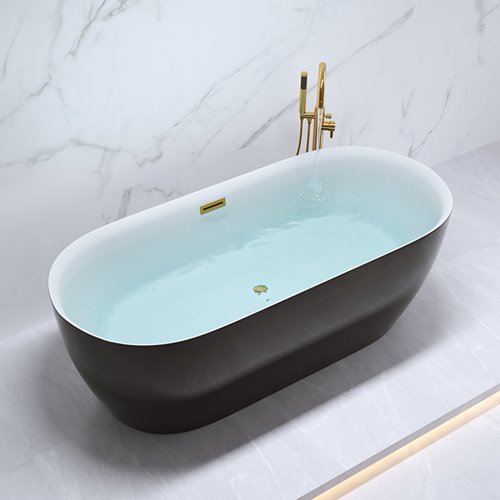 Wanna wolnostojąca czarno-biała złoty korek oraz przelew 150 cm Cesana Hydrosan