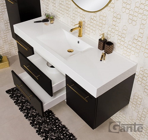 Szafka łazienkowa wisząca czarny mat z umywalką 140 cm Nela Belli Gold Gante