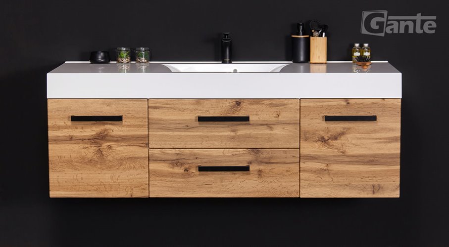 Szafka wisząca z umywalką 140 cm kolor dąb naturalny 50/2 NELA seria Fokus Loft Gante