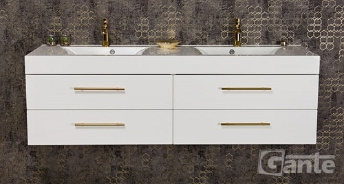 Szafka z umywalką 160 cm dwie komory wisząca biały mat Belli Gold Gante
