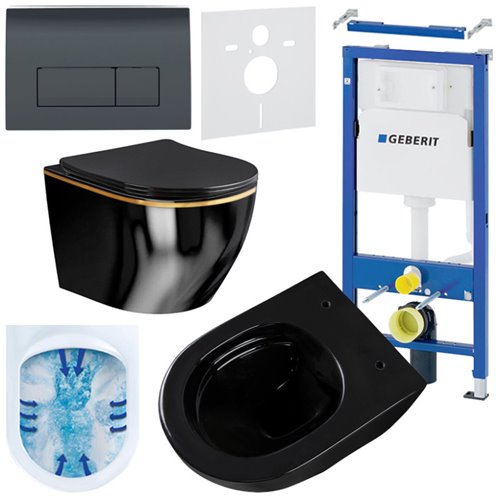 Zestaw podtynkowy stelaż GEBERIT DUOFIX + miska MIZU-BL-GL-RIM-03 + przycisk DELTA 50 czarny mat