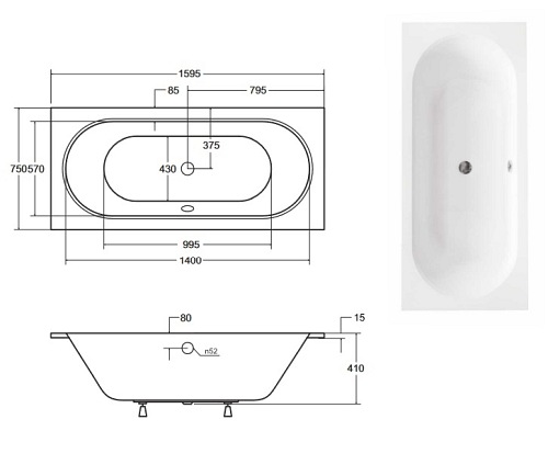 Prostokątna wanna do zabudowy Vitae Slim Besco 160 cm