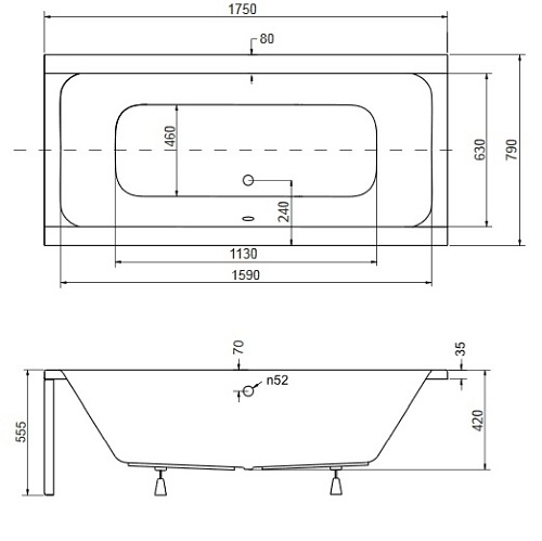 Wanna prostokątna 175 cm Quadro Besco