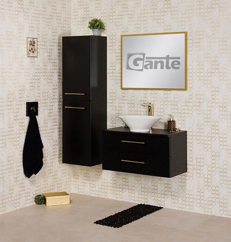 Szafka łazienkowa wisząca 80 cm czarny mat z umywalką nablatową Belli Gold Gante