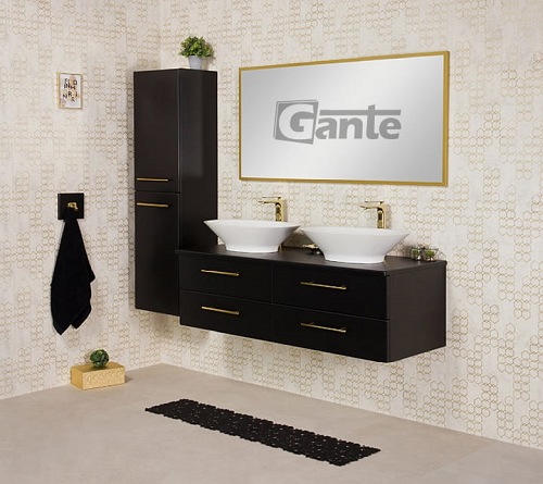 Szafka łazienkowa wisząca 140 cm czarny mat z dwiema umywalkami Belli Gold Gante
