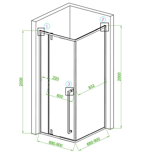 Czarna kwadratowa kabina prysznicowa 90x90 drzwi uchylne BS11B